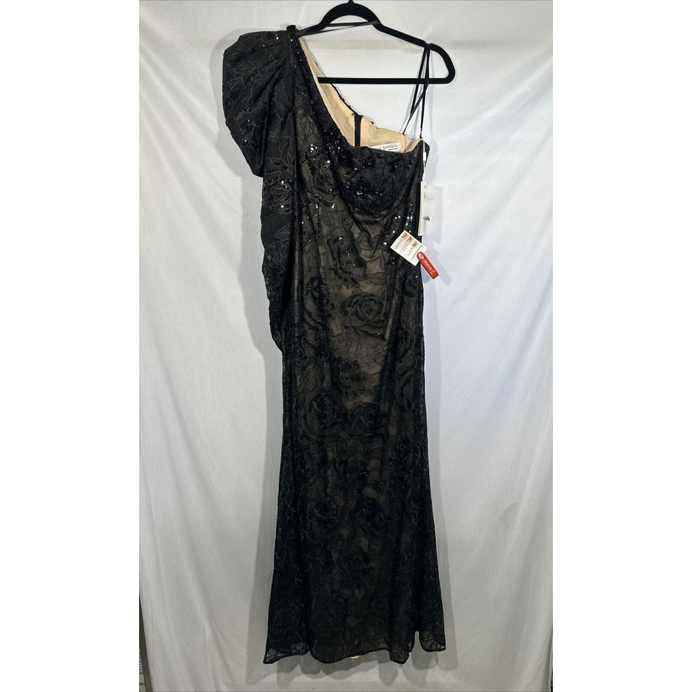 NWT $698 Mac Duggal [ 10 ] Embellished One‎ Puff Sleeve Trumpet Gown Black G1646 - Picture 9 of 16